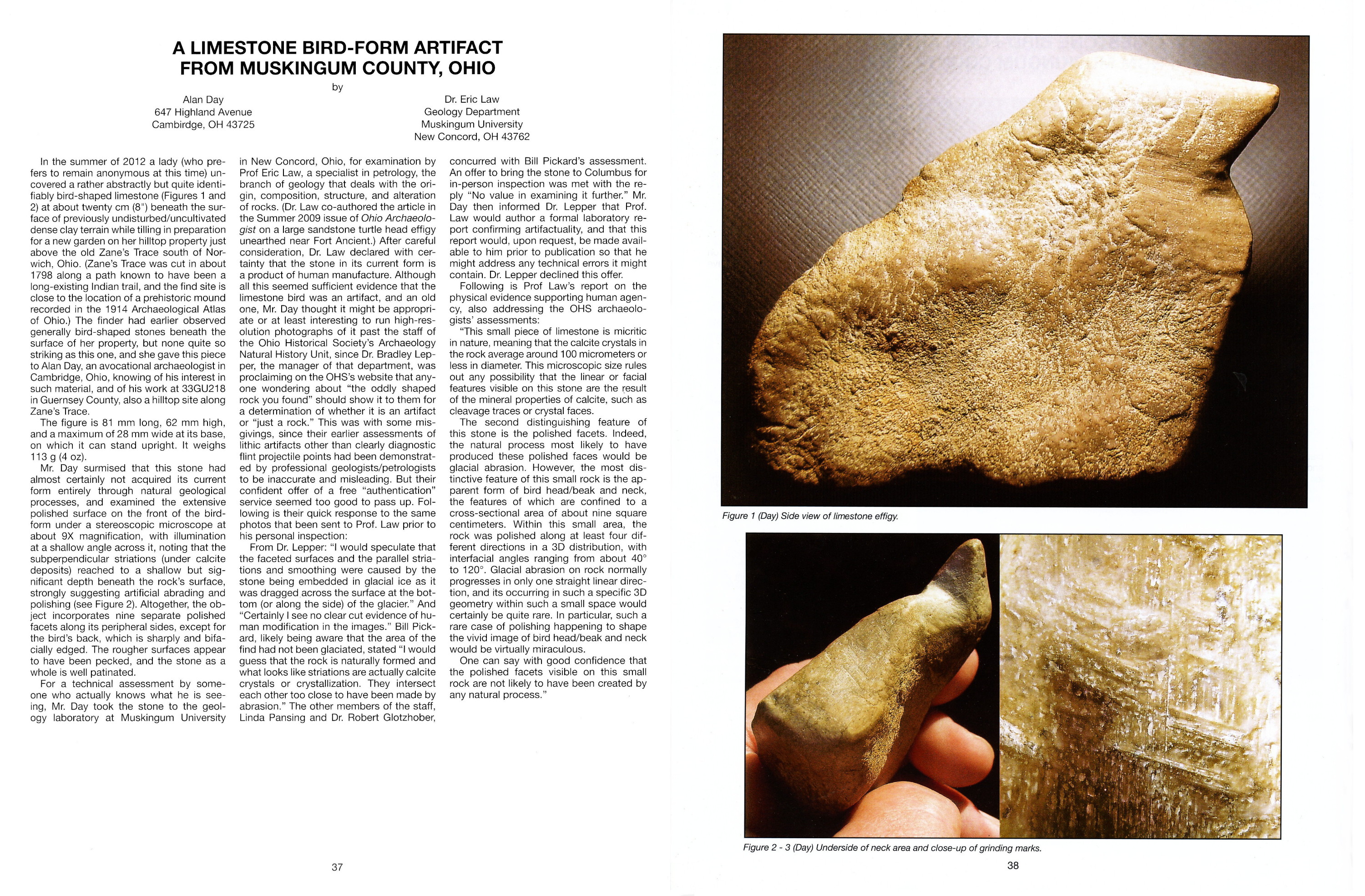 A Limestone Bird-form Artifact from Muskingum County - Ohio Archaeologist Article, Fall 2013
