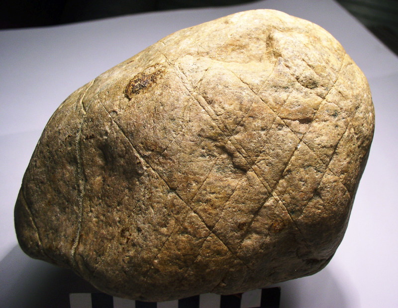 Crosshatch Engraving on Two Sides of Quartzite Cobble, Gro Pampau, Northern Germany