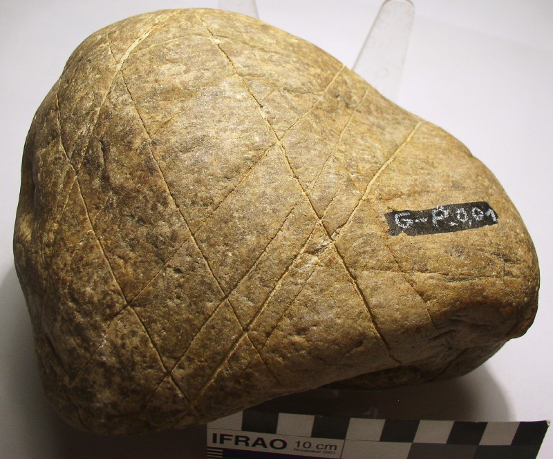 Crosshatch Engraving on Two Sides of Quartzite Cobble, Gro Pampau, Northern Germany